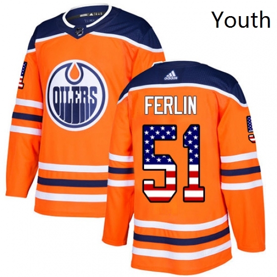 Youth Adidas Edmonton Oilers 51 Brian Ferlin Authentic Orange USA Flag Fashion NHL Jersey